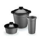 Kit 3 Peças Lixeira Pia 2,7L Porta Sabão 800ml Porta Detergente 500ml Plástico Cozinha Organização