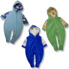 Kit 3 Peças Macacão Bebe Plush C/ Zíper Pelúcia Macio Menino