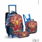 Kit 3 Peças Mochila Rodinha Homen Aranha Laranja Estojo Com Lancheira Menino
