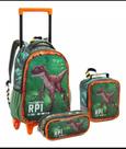 Kit 3 peças mochila rodinha lancheira e estojo dinossauro seanite
