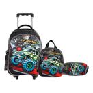 Kit 3 Peças Mochila Rodinha Menino Carrinho Lancheira Estojo