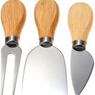 Kit 3 Peças para Queijos em Inox com Cabo de Bambu Garfo, Espátula e Faca
