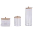Kit 3 Peças Porta Algodão Cotonete Tampa Bambu Acrílico Transparente
