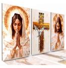 Kit 3 Peças Quadro Decorativo Maria Jesus Cristo Salmo 23 Colorido Colorido