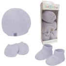Kit 3 Peças Sapatinho Touca Luva Bebê Recém Nascido Enxoval Tricô Maternidade Antialérgico Baby Fofinho Cor:Lavanda
