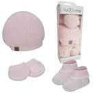 Kit 3 Peças Sapatinho Touca Luva Bebê Recém Nascido Enxoval Tricô Maternidade Antialérgico Baby Fofinho Cor:Rosa Baby