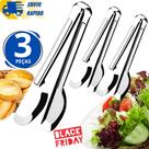 Kit 3 Pegador Universal Em Inox Grande 29Cm Pães Bolos Macarrão Massas Salada Carne Frios Ideal