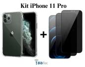 Kit 3 Películas 3D Vidro Privacidade + Capa Capinha Transparente para Iphone 11 Pro