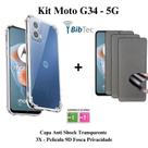 Kit 3 Películas Cerâmica Fosca Privacidade + Capa Capinha Transparente para Moto G34