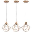 Kit 3 Pendente Aramado Diamante Luminárias Lustre Cabo Cristal P Teto Retrô Agp Ilumini Industrial