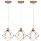Kit 3 Pendente Aramado Diamante Luminárias Lustre Cabo Cristal P Teto Retrô Agp Ilumini Industrial