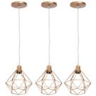 Kit 3 Pendente Aramado Diamante Luminárias Lustre Cabo Cristal P Teto Retrô Agp Ilumini Industrial