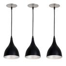 Kit 3 Pendente de Luminária Modelo Gota para Cozinha, Sala, Quarto Escritótio, Area Gourmet Cores:Preto/Aluminio