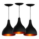 Kit 3 Pendente de Luminária Modelo Gota para Cozinha, Sala, Quarto Escritótio, Area Gourmet Cores:Preto/Cobre