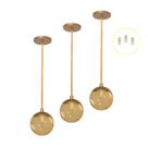 Kit 3 Pendente Dourado Mesa Bancada Balcão Aparador + Led