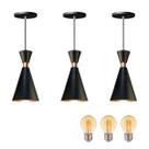 Kit 3 Pendente Luminária Mini Pequim Preto 24cm + Led G45