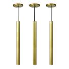 Kit 3 Pendente Luminária Tubo Dourado 50 Cm + Lâmpada LED Branco Quente