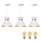 Kit 3 Pendente Lustre Luminária Berlin 15cm Branco + Led Retrô Vintage Moderno Kit 3 Pendente Lustre Luminária Berlin 15cm Branco + Led Retrô Vintage Moderno