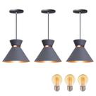 Kit 3 Pendente Lustre Luminária Berlin 15cm Cinza + Led Retrô Vintage Moderno