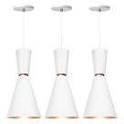 Kit 3 Pendente Lustre Luminária Cone Moscou 39cm Branco Kit 3 Pendente Lustre Luminária Cone Moscou 39cm Branco