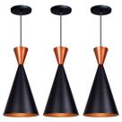 Kit 3 Pendente Lustre Luminária Londres Preto Topo Cobre