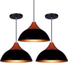 Kit 3 Pendente Lustre Luminária Panama Preto C/Topo Cobre