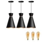Kit 3 Pendente Lustre Luminária Pequim Preto 30cm + Led Retrô Vintage Moderno