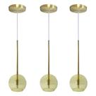 Kit 3 Pendente Lux Dourado Globo Âmbar Vidro + Led