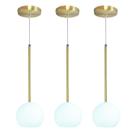 Kit 3 Pendente Lux Dourado Globo Vidro Branco Fosco + Led