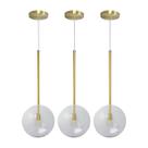 Kit 3 Pendente Lux Dourado Globo Vidro Cristal 20Cm + Led Kit 3 Pendente Lux Dourado Globo Vidro Cristal 20Cm + Led