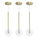 Kit 3 Pendente Lux Dourado Globo Vidro Cristal + Led
