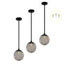 Kit 3 Pendente Preto Mesa Bancada Balcão Aparador + Led