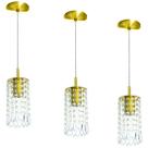 Kit 3 Pendente Redondo Clearcrillic Cristal Acrílico Dourado
