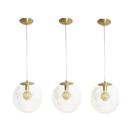Kit 3 Pendente Redondo Esfera 20cm Dourado e Vidro Cristal Madelustre
