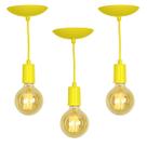 Kit 3 Pendente Tubo Cilindro Alumínio Amarelo com Lampada
