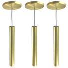 Kit 3 Pendente Tubo Dourado 30Cm Cabo Cristal + Led
