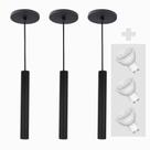 Kit 3 Pendente Tubo Palito 30cm - Preto + Lampada Led 4w