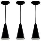 Kit 3 Pendentes Cone Lowcost Aluminio Decoracao Preto