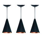 Kit 3 Pendentes Cone Slim Balcão Gourmet Decoração Preto