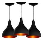 Kit 3 Pendentes Gota Preto com Cobre - Ilumania