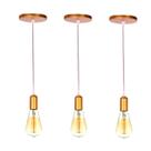 Kit 3 Pendentes Lustre Dourado Retrô Fio Simples Soquete Liso E27