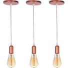 Kit 3 Pendentes Lustre Rose Gold Retrô Fio Simples Soquete Liso E27