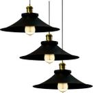 Kit 3 Pendentes Nordic Industrial 38 Cm Preto com Dourado