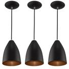 Kit 3 Pendentes Vegas Premium Gourmet Aluminio Preto/Cobre