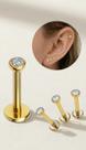 Kit 3 Piercing Titânio Ponto Luz 1.2x8x3 Dourado