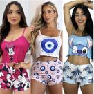 KIT 3 Pijama Baby Doll Personagem em Suede KIT 3 Pijama Baby Doll Personagem em Suede