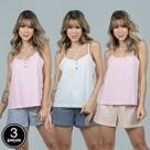 Kit 3 Pijama Curto Moletom Baby Doll Verão Alcinha Luxo Qualidade Linha Noite