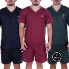 Kit 3 Pijama Masculino Manga e Short Curto Verão -c9 KIT 3 DAVI PRETO VINHO VERDE ESCURO