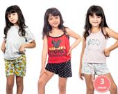 Kit 3 pijamas infantis feminino baby doll menina personagens desenho heroína