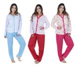 Kit 3 Pijamas Longo Aberto Botões - Pós Cirurgia Pós Parto Kit 3 Pijamas Longo Aberto Botões - Pós Cirurgia Pós Parto